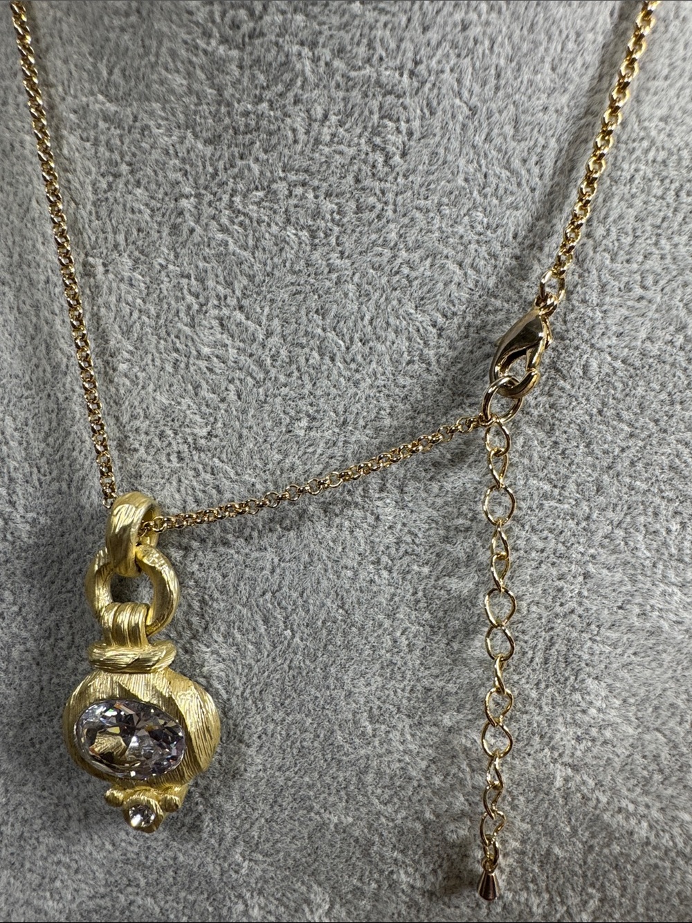Gold-Tone Pendant Necklace with Clear Oval Stone - Women Jewelry - Picture 5 of 5